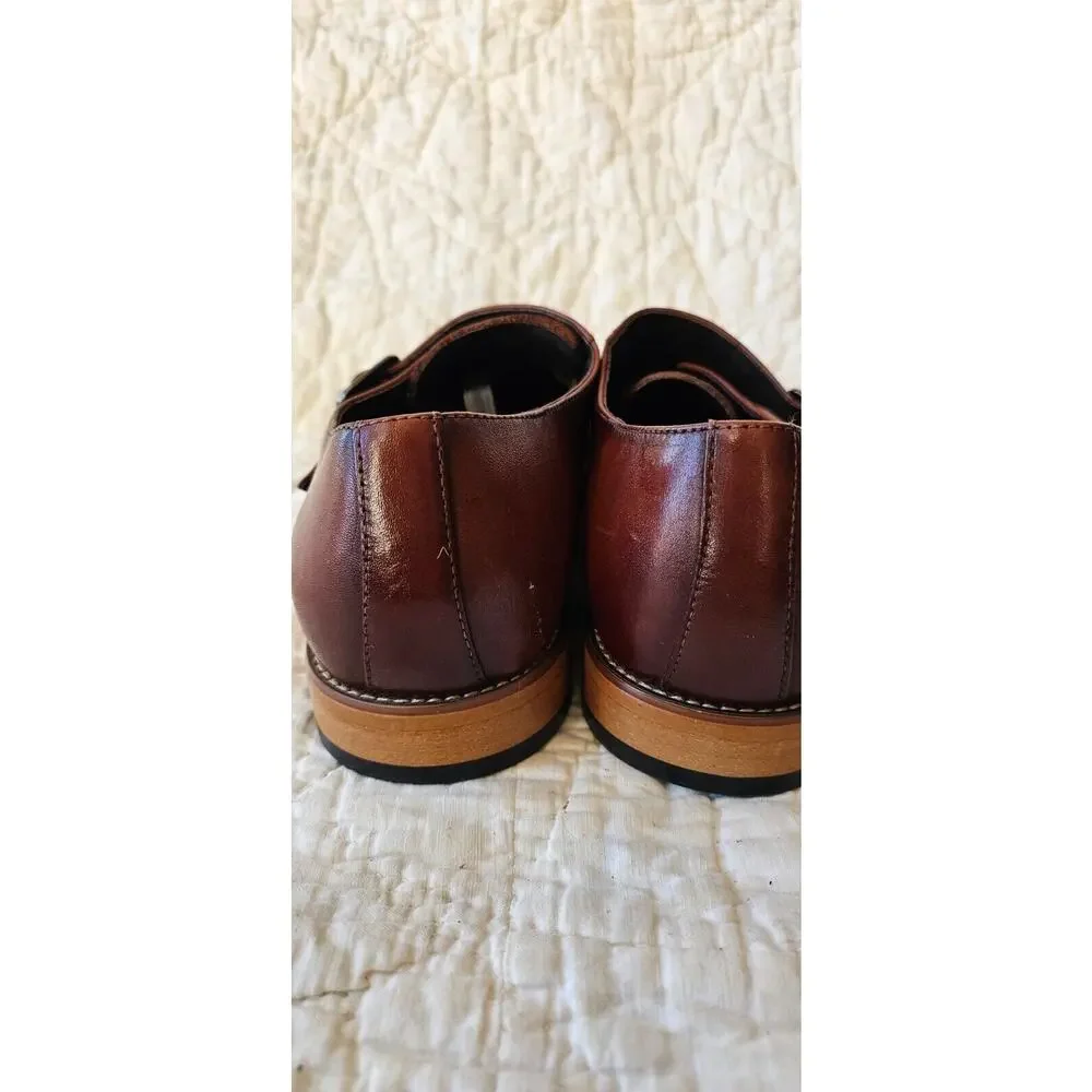 Stacy Adams Duncan‎ Cap Toe Single Buckle Monk Strap Shoes Sz 13M Cognac Leather